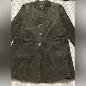 💛TODAY***$39***Dennis Basso black suede overcoat/car coat w/neat collar.